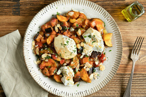 Auberginecaponata met geroosterde ricotta