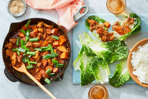 Korean Chicken Dak Galbi Lettuce Wraps