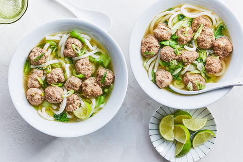 Wheat Noodle Bowl with Beef Meatballs