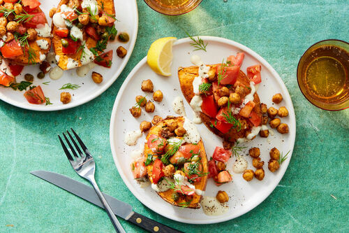 Roasted Sweet Potatoes with Chickpeas & Beef