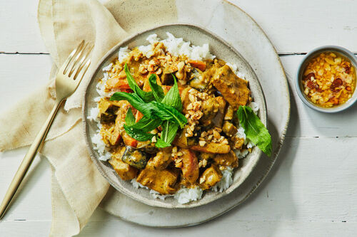 Spicy Green Tofu Curry with Jasmine Rice