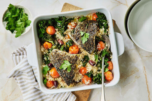 Roasted Barramundi, Tomato and Kale