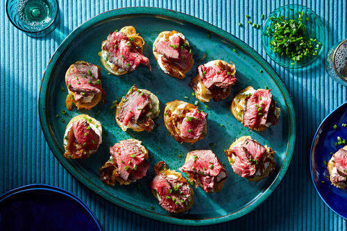 Beef Crostini with Whipped Feta Cheese