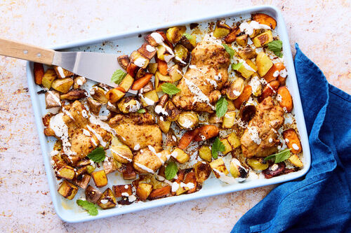 Sheet Pan Roasted Harissa Chicken Thighs
