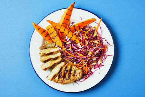 BBQ Caribbean Pork and Sweet Potato Wedges