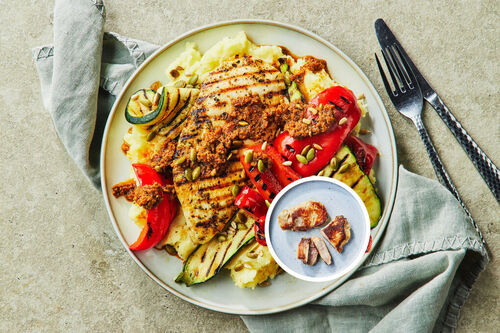 Chargrilled Pesto Pork Steaks and Mash