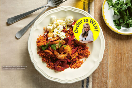 Smoky Garlic Prawns with Red Couscous