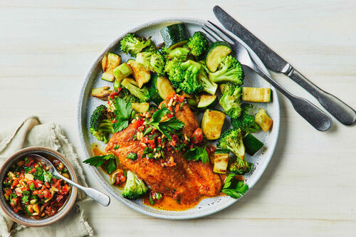 Carb-Conscious Fish and Romesco Salsa
