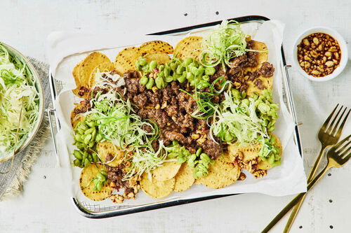 Asian Barbecue Beef Nachos