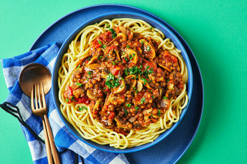Speedy Lentil and Mushroom Bolognese