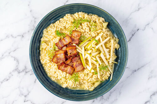 Risotto met miso en krokant gebakken spek