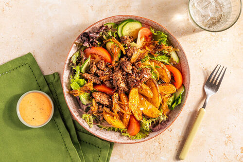 Burger-Bowl mit Bio-Rind & Kartoffelwedges