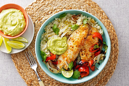 Cod with Green Poblano Rice
