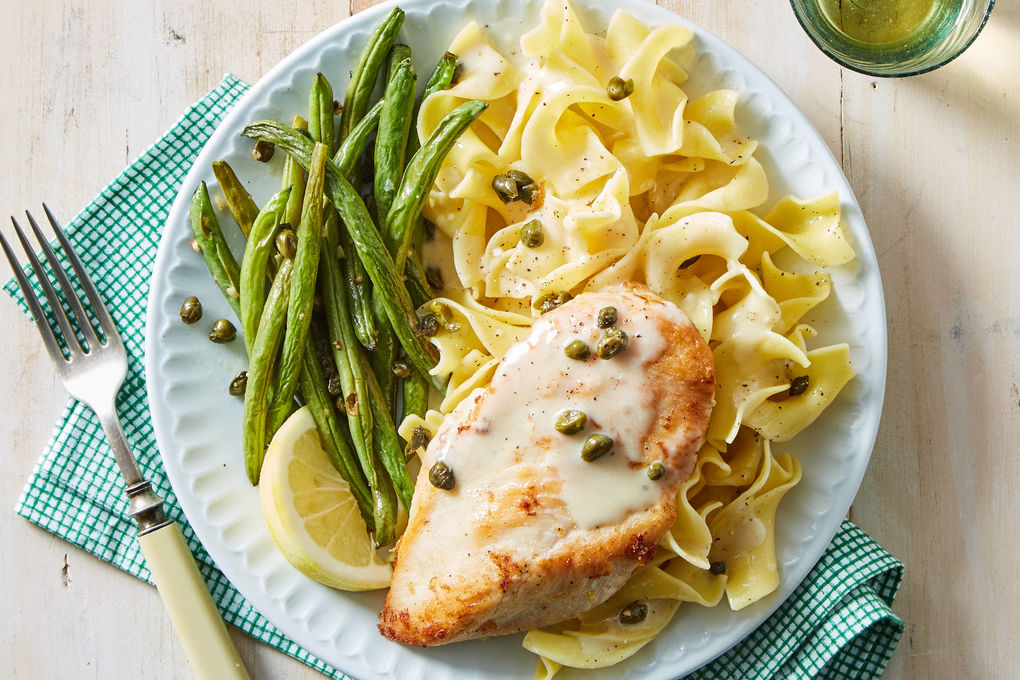 Creamy Lemon Chicken with Fresh Pasta & Garlic Green Beans