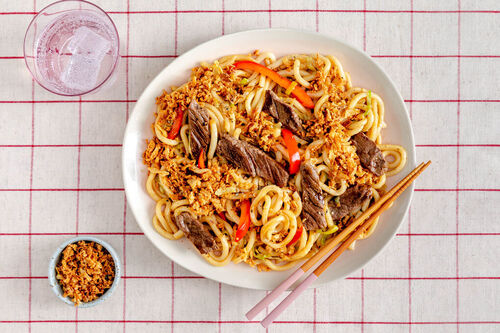 Udon met runderreepjes
