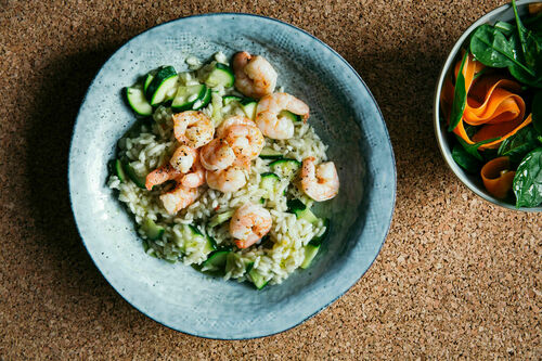 Risotto met garnalen en courgette