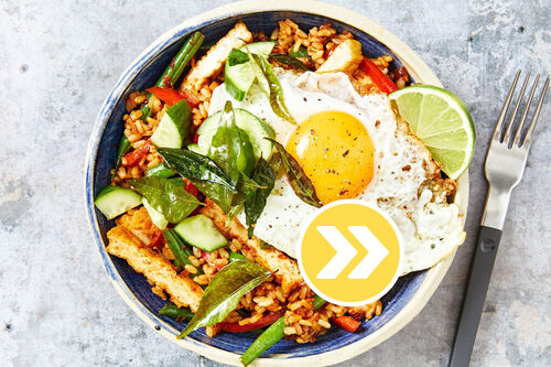 Nutritious Spicy Fried Prawn-Tofu Brown Rice