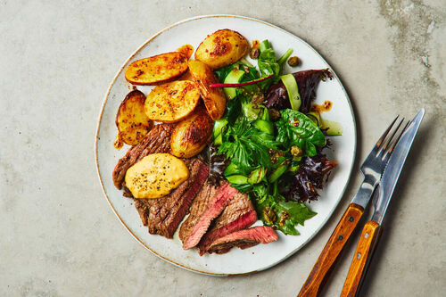 Grilled Beef Steak and Roast Potatoes
