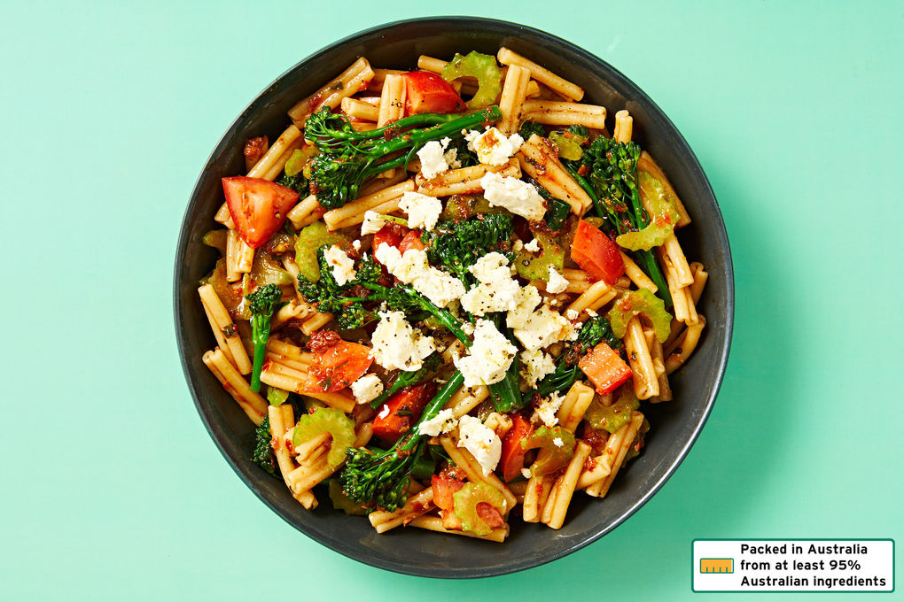 Red Pesto Pasta with Broccolini and Feta | Dinnerly