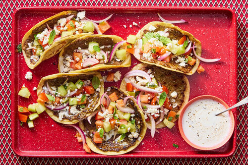 S*m様 alpha tackle Okizuri Kobo EGI TACO Lamb Smash Tacos with Tzatziki & Cucumber-Tomato Salad | Marley Spoon