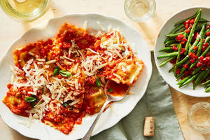 mezzaluna ravioli with five cheese marinara