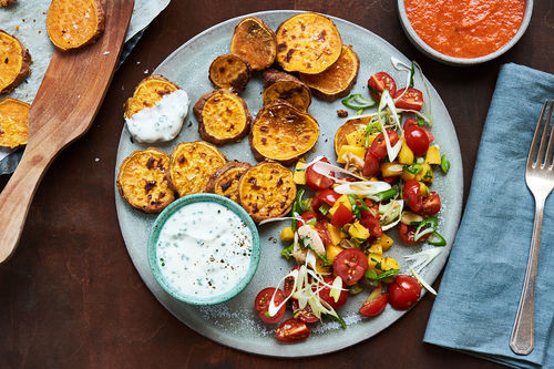 Ofen Susskartoffeln Mit Zweierlei Dips Und Mango Salsa Marley Spoon