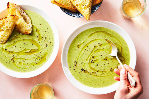 Broccoli-Cheddar Soup with Chicken Cutlet