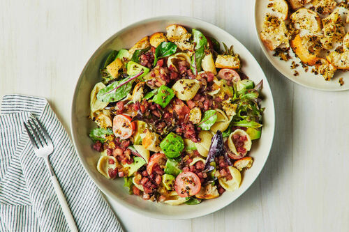 BLAT-Inspired Pasta Salad and Croutons