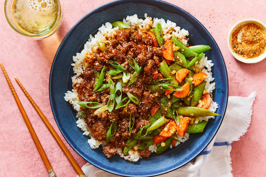 Japanese-Style Brown Rice Bowl with Beef & Togarashi