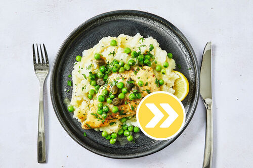 Chicken-Bacon Piccata and Peas