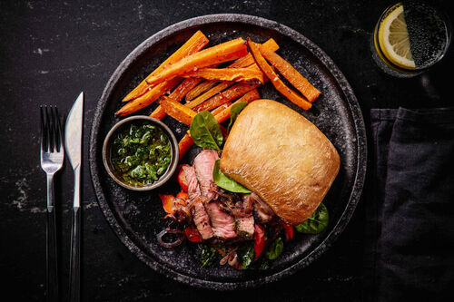 Rump Steak Sandwich and Parsley Salsa