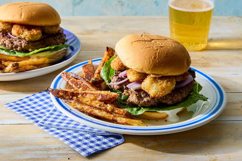 Impossible Burger with Fried Pickles