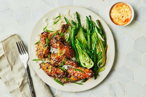 Sesame Chicken Wings and Jasmine Rice