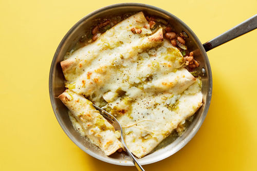 One-Skillet Braised Beef Green Enchiladas