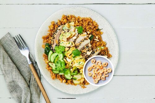 Sesame-Chicken and Prawn Fried Rice