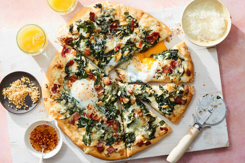 Breakfast Pizza with Hot Honey Drizzle