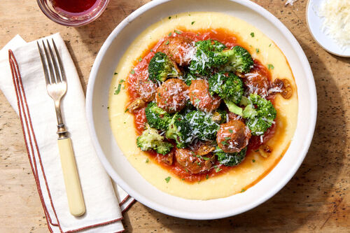 Creamy Polenta with Chicken Meatballs