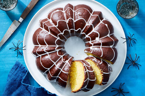 Orange Olive Oil Cake with Spiderweb Glaze