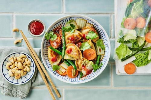 Spicy Asian Greens Dumplings with Cashews