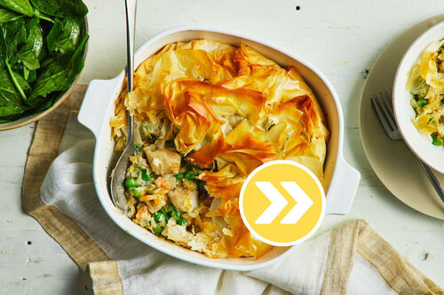 Golden Fish, Prawn and Veggie Filo Pie