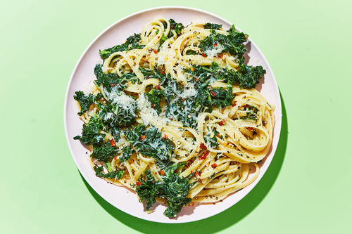 Creamy Truffle Kale Pasta with Chicken Cutlet