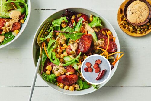 Fast Spicy Double the Chorizo-Chickpea Salad