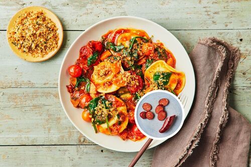 Fast Mushroom-Prosciutto Ravioli and Chorizo