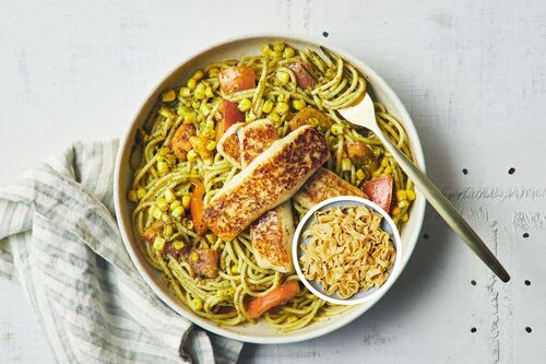 Top-Rated Haloumi and Basil Pesto Fettuccine