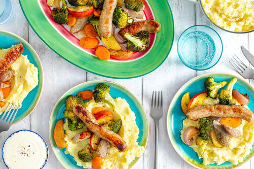 Schweinswurst & Brokkoligemüse vom Blech