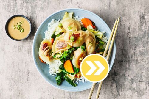 Chicken Potstickers and Prawns