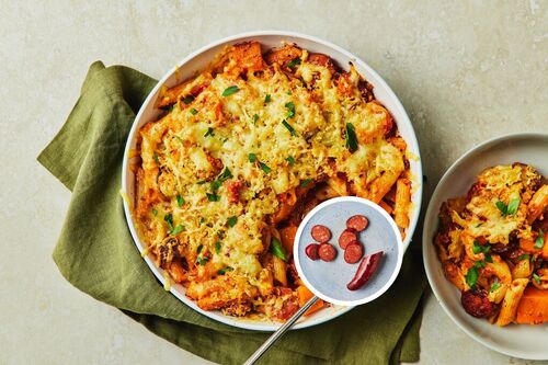 Comforting Double the Chorizo Pasta Bake