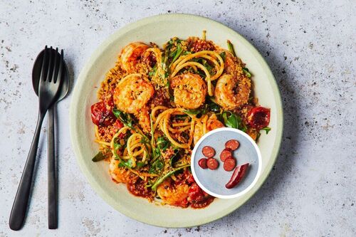 Prawn, Chorizo and Rocket Spaghetti