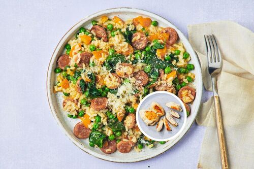 Chicken and Chorizo-Veggie Risotto