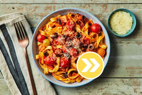 Fast Bacon Fettuccine Puttanesca